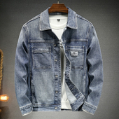 春秋季 夹克潮 水洗简约纯色宽松休闲工装 复古牛仔外套男士 弹力修身