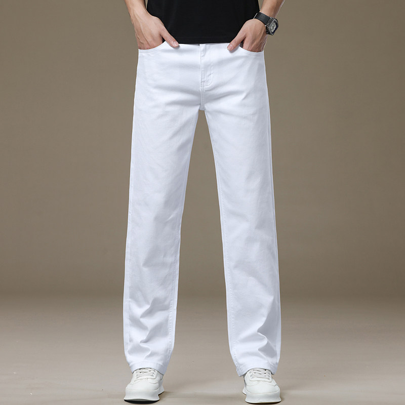 高端纯棉白色牛仔裤男宽松直筒男裤春秋款潮牌休闲百搭长裤子潮流