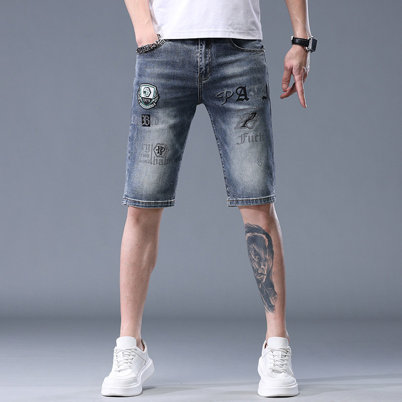拉链短裤印花夏季男装牛仔裤