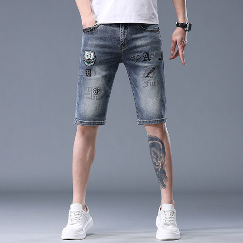 拉链短裤印花夏季男装牛仔裤