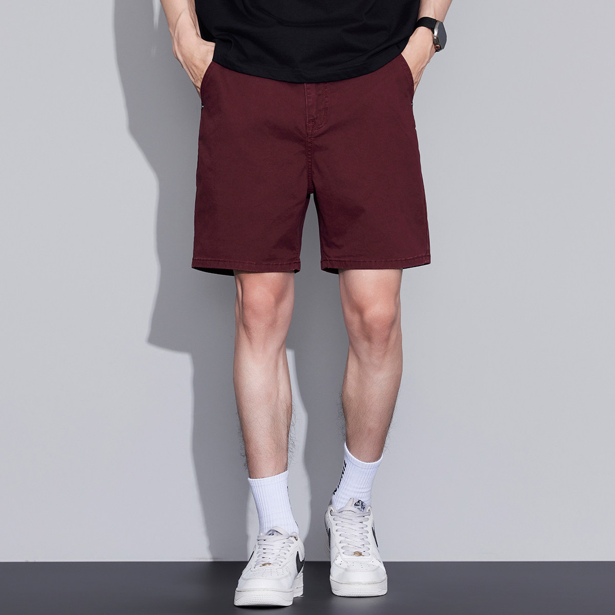 夏季薄款红色牛仔短裤男生宽松直筒弹力潮流百搭休闲四分裤子潮牌