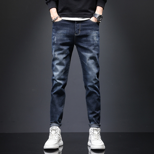 秋季牛仔裤男修身直筒潮牌显高休闲刮烂潮流百搭加绒加厚裤子男