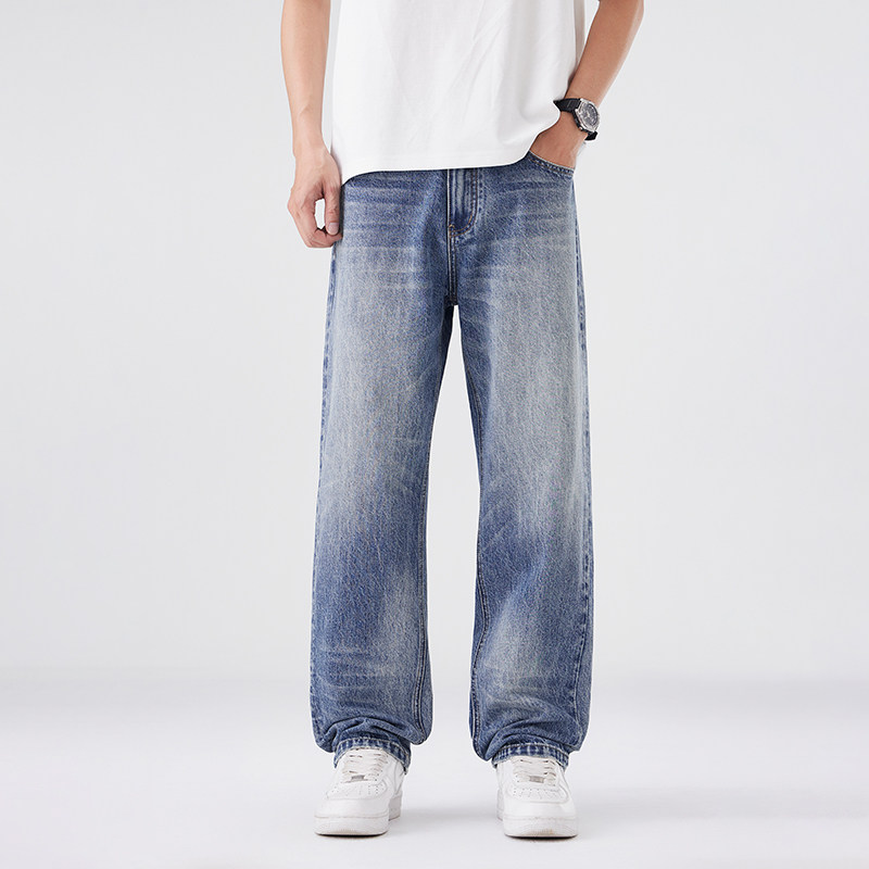美式浅色水洗牛仔裤男直筒宽松潮流休闲简约百搭大码高端裤子秋季