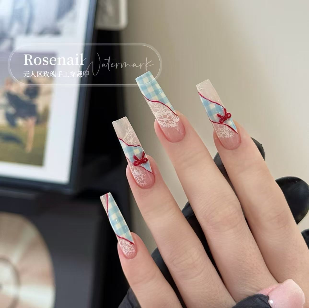 薄纱未央法式复古清新手绘美甲