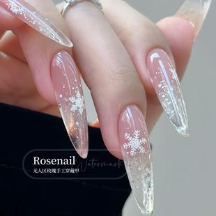 雪日来信穿戴甲爆闪雪花圣诞猫眼花环穿戴美甲贴片纯手工甲片443