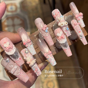 棉花糖岛立体小熊纯手工穿戴甲可爱风猫眼兔子美甲贴片可拆卸506