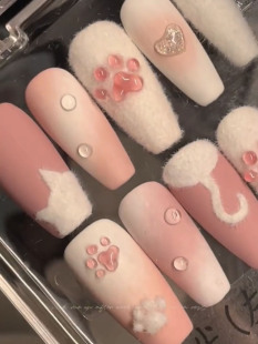 毛绒猫爪穿戴甲超可爱少女心穿戴美甲亮片可拆卸指甲甲片美甲330