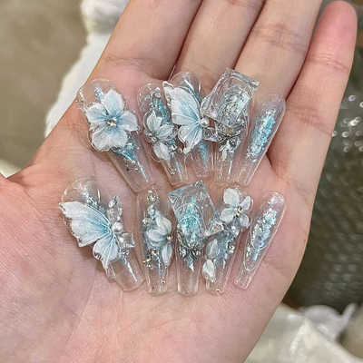 碎冰冰花朵蝴蝶穿戴甲