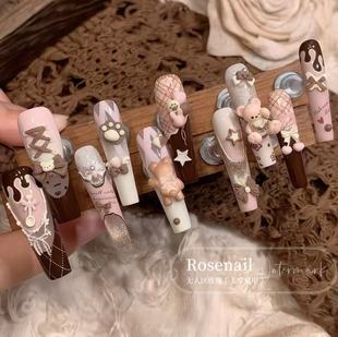 雾屿晨祷甜美可爱小熊穿戴甲纯手工少女心立体美甲贴片可拆卸534