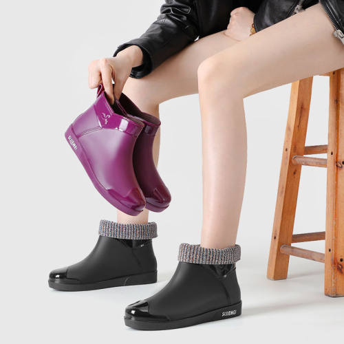 上海双钱雨鞋女低筒水鞋时尚加绒