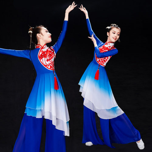 扇子舞服装蓝色价格 扇子舞服装蓝色图片 星期三