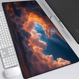 蓝色天空阳光云朵鼠标垫超大号锁边电脑办公女学生唯美书桌键盘垫