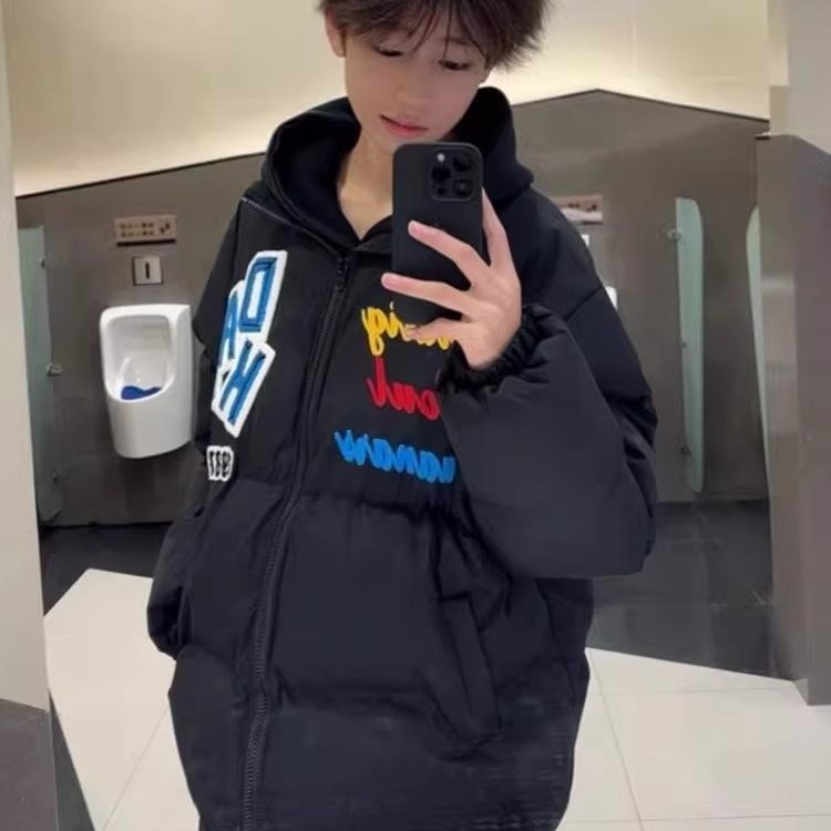 美式复古高街植绒刺绣字母棒球服棉衣男女2025冬季新款情侣外套潮