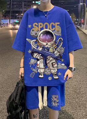 华夫格夏季薄款透气短袖短裤两件套大码休闲一套宽松运动套装男装