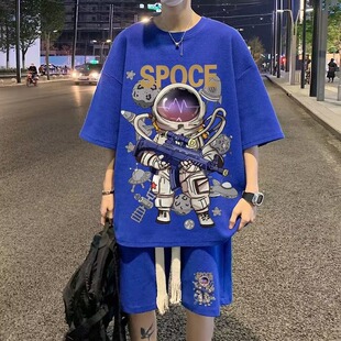 华夫格夏季薄款透气短袖短裤两件套大码休闲一套宽松运动套装男装