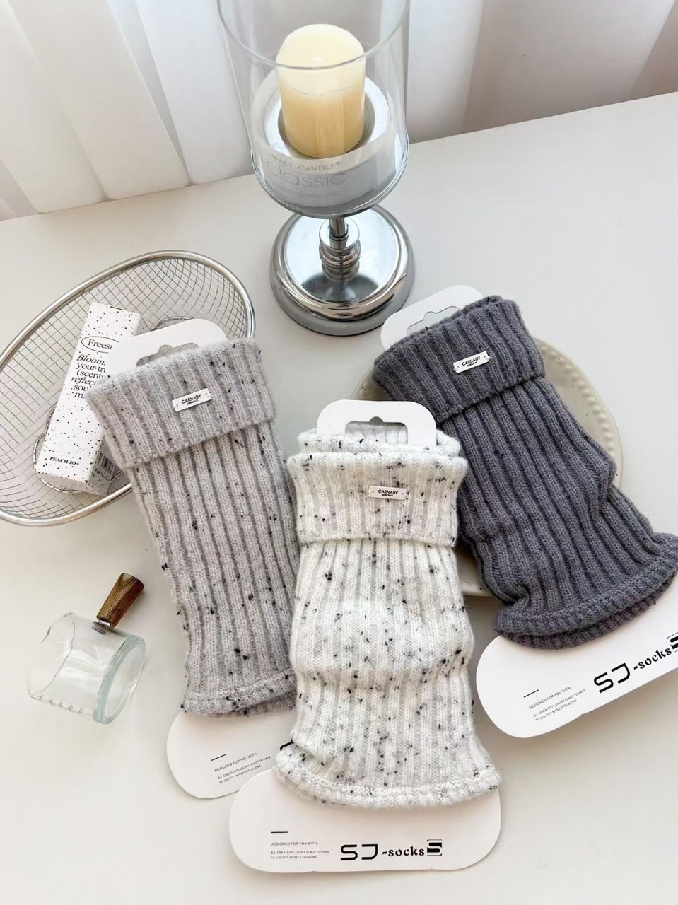 【2双包邮】秋冬新款欧货翻边字母标点纱简约百搭针织堆堆袜套女
