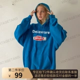 Tide, ретро синяя осенняя тонкая толстовка с капюшоном, в американском стиле