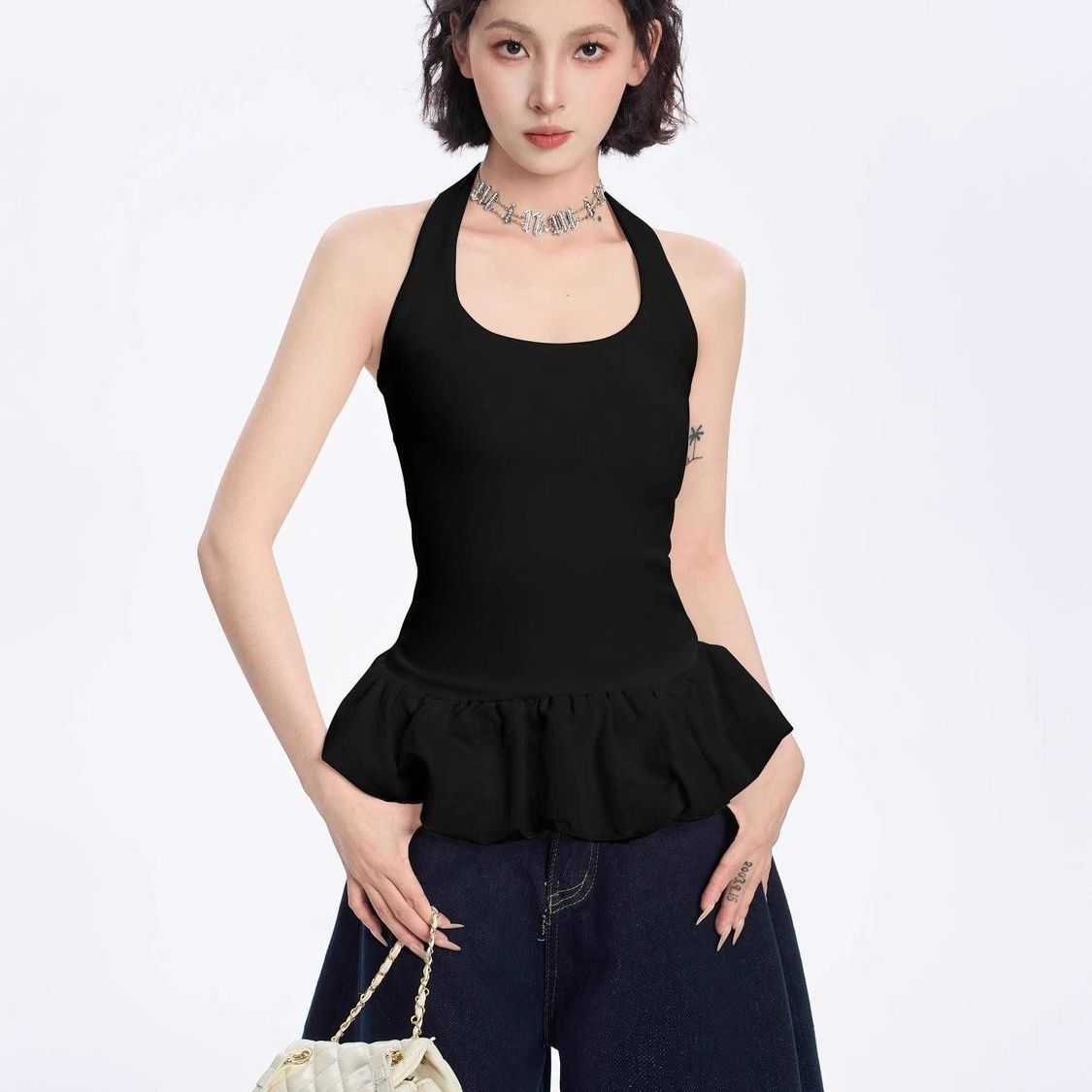 2026新款芭蕾纯欲风辣妹挂脖吊带女内搭外穿遮副乳背心上衣