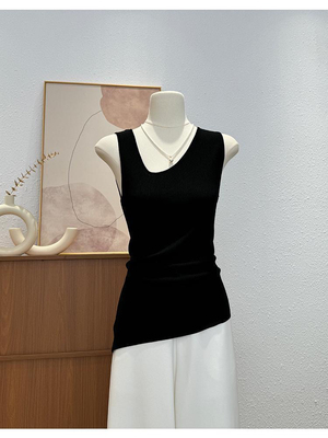 辣妹不规则斜领开叉吊带背心女夏季内搭设计感修身显瘦打底衫上衣