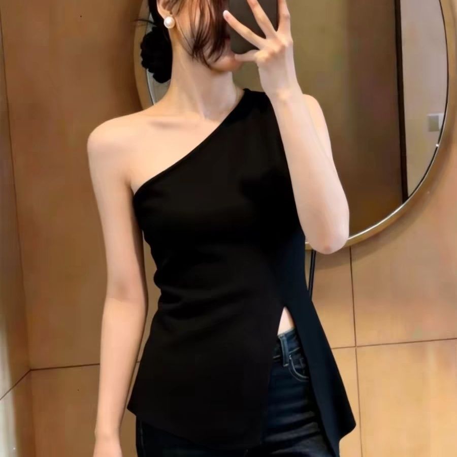 2026夏季新款法式斜领背心女外穿气质露肩修身无袖上衣女