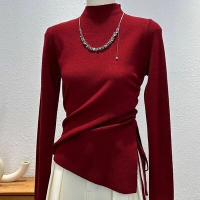 欧货洋气独特长袖t恤女秋冬新款镂空打底衫开叉流行漂亮上衣