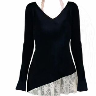 大码胖妹妹纯欲风辣妹2024秋季新款不规则黑色修身显瘦气质上衣女