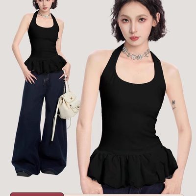 芭蕾风款挂脖吊带背心女内搭外穿性感露背辣妹无袖上衣