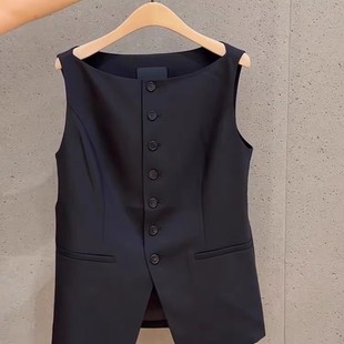 高级感百搭无袖 牛X货 马甲女夏季 巨炸裂 背心上衣 黑色圆领西装