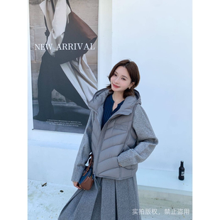 韩版冬装新款羽绒服女95白鸭绒拼接长袖针织圆领保暖上衣外套潮流