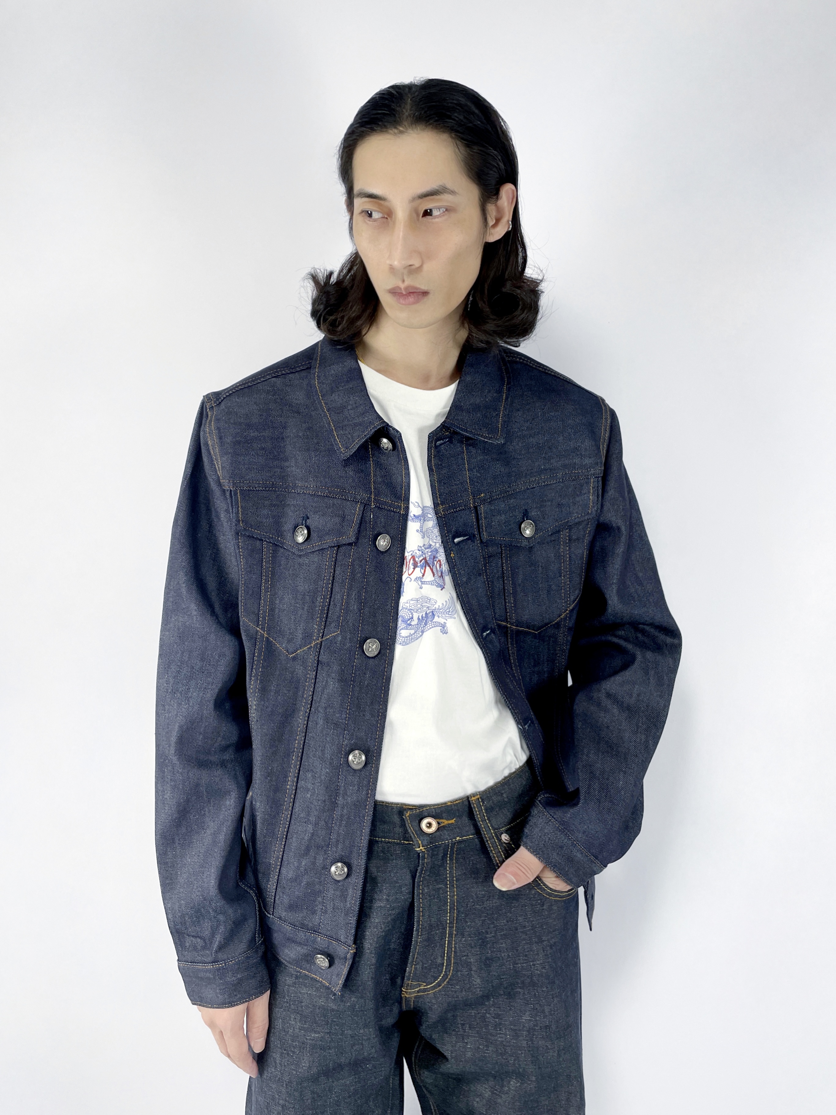 FAF原创日系重磅赤耳红边原浆牛仔外套男刺绣工艺长袖丹宁夹克