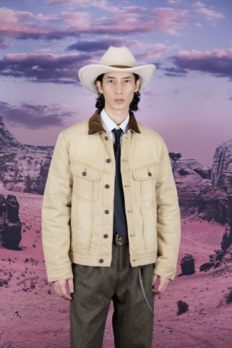 勿拍定金做旧色美式复古工装夹克男拼接翻领保暖格纹绗棉牛仔棉服