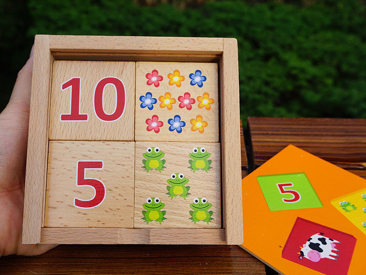 숫자 기억 게임 인지 1 10 몬테소리 조기 교육 교육 보조 나무 상자가 있는 유치원 교육 장난감 2-3-4세