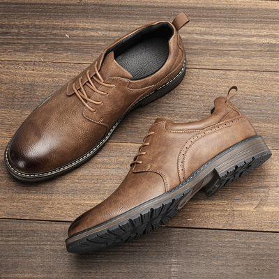 Men Casual Leather Shoes Vintage Burnished Oxfords 复古皮鞋