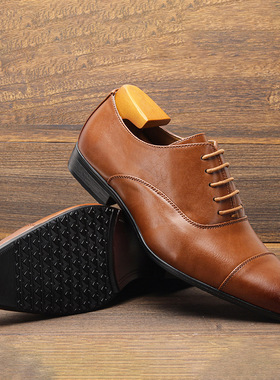 Men's Vintage Burnished Leather Oxford Shoes Formal Classic