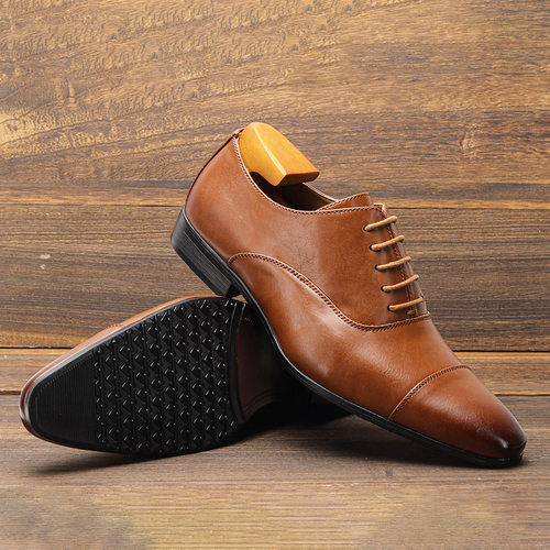 Men's Vintage Burnished Leather Oxford Shoes Formal Classic