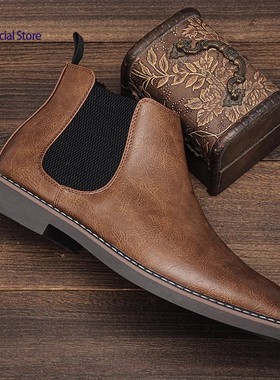 英伦风男鞋切尔西短筒皮靴子