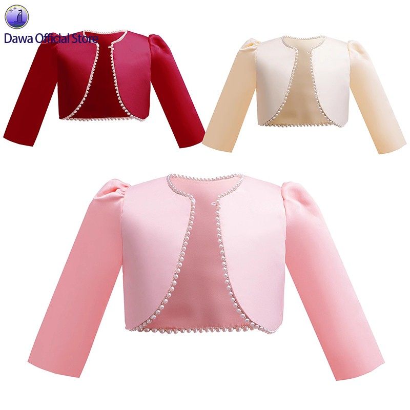 女童珍珠长袖小礼服外搭配饰短款