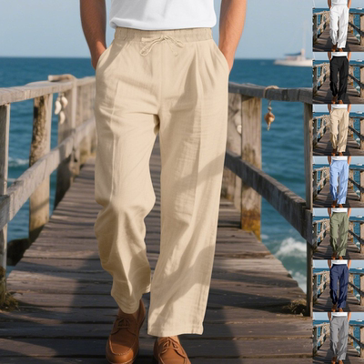 Casual Trousers Men Linen Pants 男士宽松休闲亚麻运动阔腿长裤