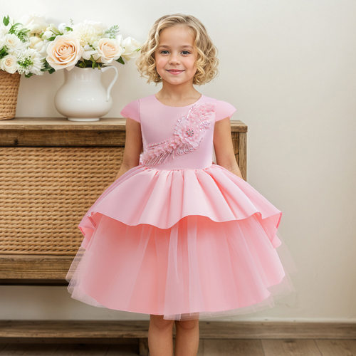 Girls Embroidery Mesh Tulle Princess Dress Kids Formal Dress
