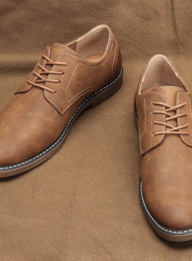 Men Retro Flat Casual Leather Shoes Low-Top 复古休闲男士皮鞋