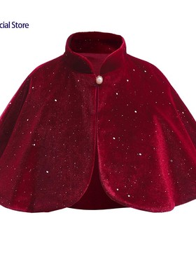 Girls' Red Cape Velvet Shawl 女童红色新年金丝绒宴会披肩斗蓬