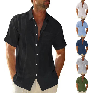 Cardigan Cotton Sleeve Men Shirt Short Casual Summer Linen