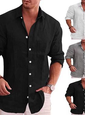 Men's Loose Plus Size Linen Shirt Casual Button-Up Shirt