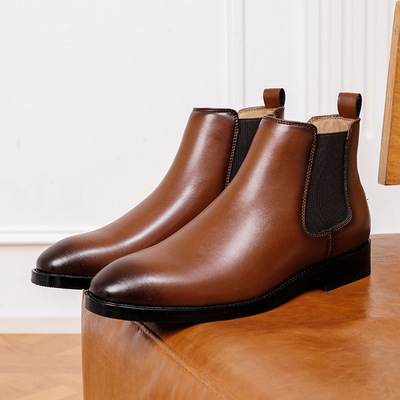 Men Fall/Winter Chelsea Boots Leather Burnished Martin Boots