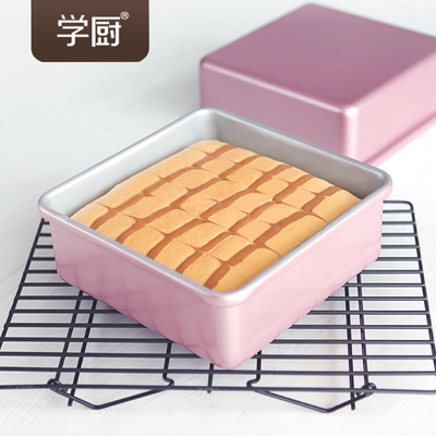 学厨 玫瑰金8寸古早蛋糕模具加深不粘正方形戚风蛋糕模家用烘焙