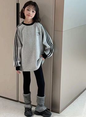 女童长袖t恤儿童上衣春装2026年新款春秋加绒打底衫大童kitty卫衣