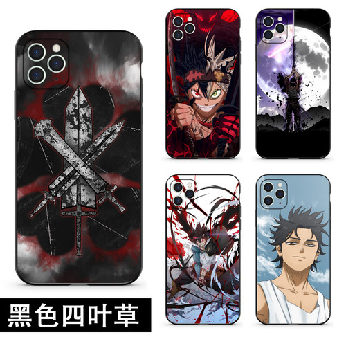 黑色四叶草手机壳适用苹果iphone17pro16红米note13k90华为p70小米14OPPO五叶草动漫阿斯塔周边硅胶玻璃软壳