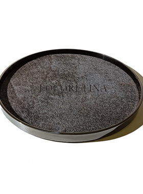 现代简约不锈钢天然马毛创意几何托盘样板间茶几金属皮革收纳盘