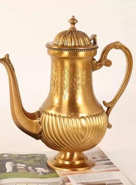 中古风美式印度进口黄铜高端冷水壶样板间小众手工纯铜储物罐摆设