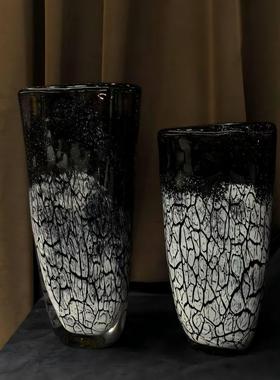 现代简约手工艺术玻璃几何创意花器摆件中古风样板间琉璃花瓶摆设